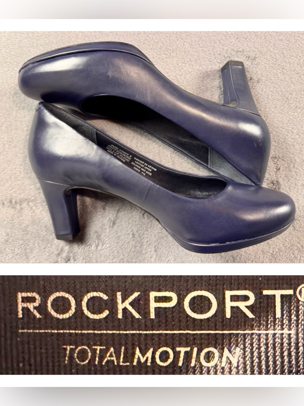 Rockport Leah Navy Leather Mid-Heel Pumps - Picture 1 of 11